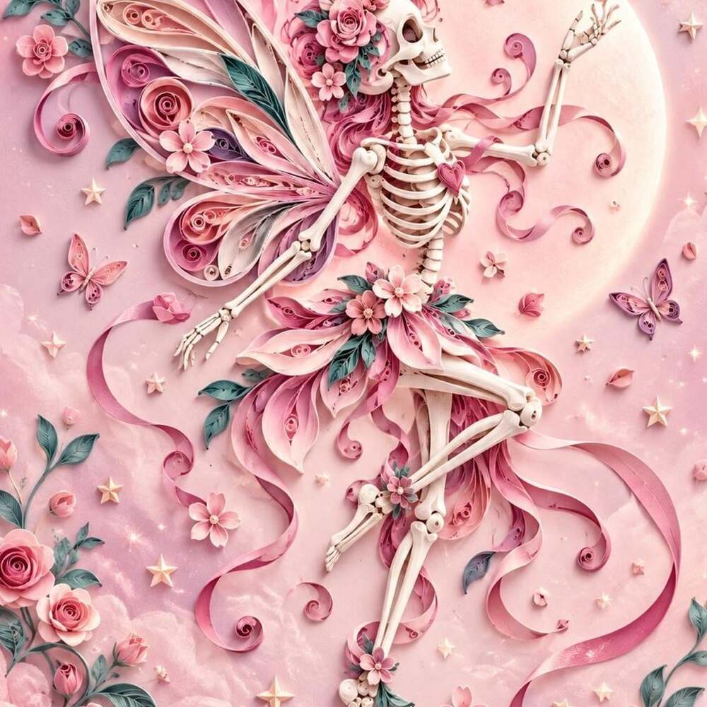 8 X 10 Framed Pink Skeleton Fairy Ecce